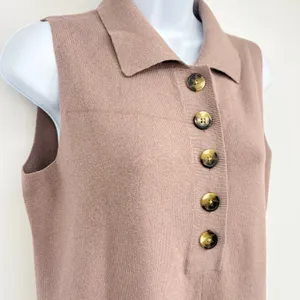 Ekouaer Knit Romper SM Apricot Sleeveless Collared Lounge Casual Resort Travel‎ thumbnail 4