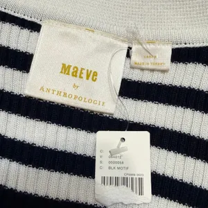 Maeve by Anthropologie Striped Ribbed‎ Polo Sweater Gold Cuff Black White L thumbnail 4