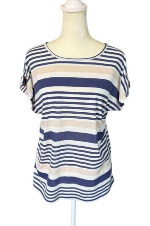 Modern Attraction navy white cream striped cap sleeve pullover top size M thumbnail 1