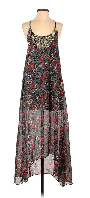 Boohoo Tasha Floral Print Hanky Hem Dress Beaded SIZE 4P Petite New Flaw thumbnail 1