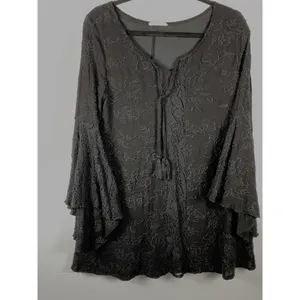 Altar'd State Black Embroidered Boho Tunic Medium Bell Sleeve Lace Top Festival thumbnail 2