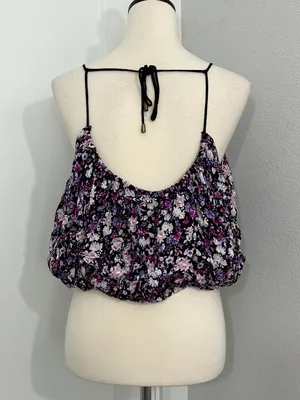Free People Small Floral Print Drawstring Bubble Hem Crop Top thumbnail 2