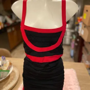 Say What Medium Black Red Bandage Bodycon Mini Dress Criss Cross Back Clubwear thumbnail 3