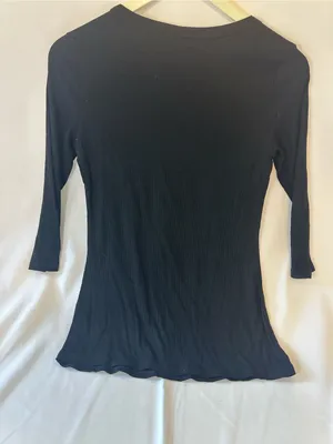 Black Ribbed Scoop Neck Long Sleeve Top thumbnail 6