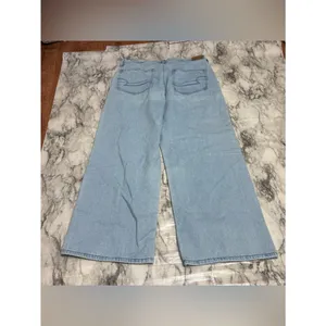 American Eagle Outfitters wide leg high rise Light Wash denim Jeans size 8 boho thumbnail 8