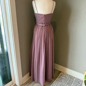Azazie Leah Vintage Mauve Plunge Beaded Waist Maxi Dress Size 8 thumbnail 2