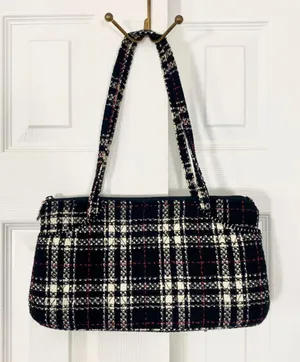 Vera Bradley limited edition plaid tweed East/West shoulder bag Black White Red thumbnail 1