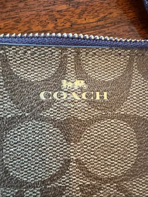 Coach Signature Canvas Zip Card Pouch with Keyring - Brown/Tan thumbnail 2