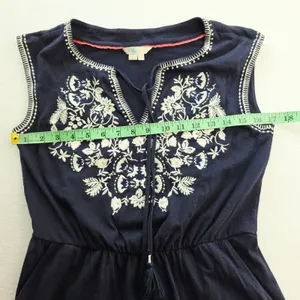 Boden Catriona Navy Blue Embroidered Floral Jersey Dress Sleeveless‎ Tassel 4R thumbnail 7