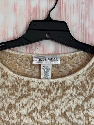 Vintage Jones Wear Cream Crewneck Tan Floral Print Striped Sweater Size M thumbnail 3