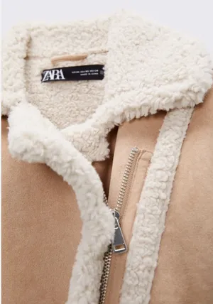 ZARA Women's Faux Shearling Double Faced Jacket (Light-camel)  thumbnail 12