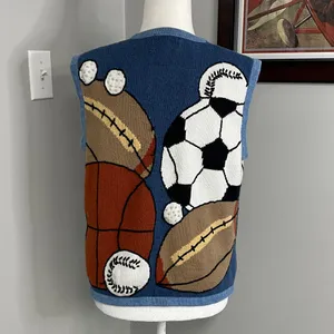CHRISTOPHER & BANKS VTG Hand Embroidered Sports Balls Cardigan Sweater Vest L thumbnail 3
