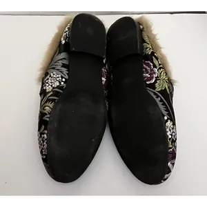 Steve‎ Madden Kaden Mules Women 7.5 Black Floral Brocade Faux Fur Lined KADE01S1 thumbnail 9
