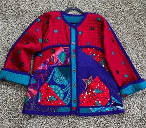 Quilted jacket w/doves multi colored. Red Size XL thumbnail 1