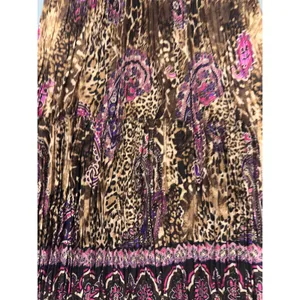 Y2k Leopard Paisley Print Pleated Midi Skirt Purple Brown Smocked Waist Medium thumbnail 7