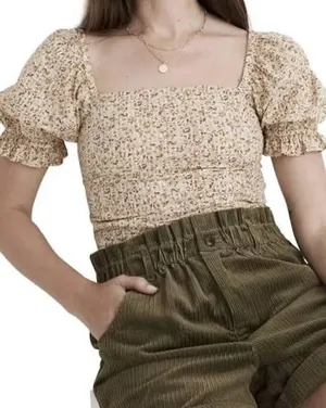 Madewell Hopewell-Puff Sleeve Crop Top In Cottage Garden- Sz Sm thumbnail 2