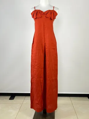 NWOT Farm Rio Red 3D Petals Bodice Euroflax Premium Linen Jumpsuit M Wide-Leg thumbnail 6