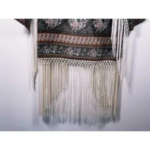 Abercrombie Boho Fringe Kimono Size XS Black Hippie Festival Coachella Western thumbnail 9