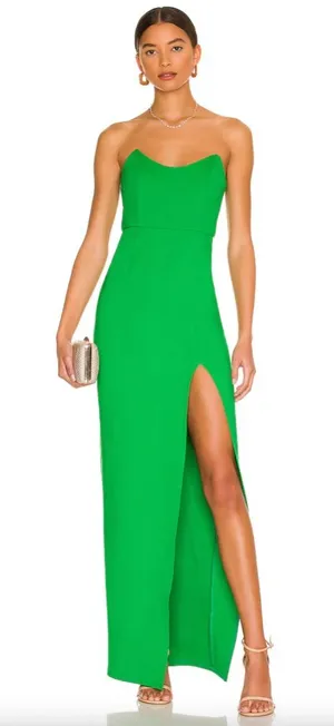 SUPERDOWN | Ryleigh Strapless Kelly Green Column Gown with Front Slit Sz S thumbnail 1