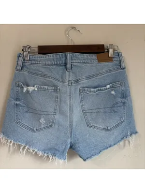 American Eagle Perfect Shortie Denim Shorts Womens 4 Light Wash Distressed AE thumbnail 2