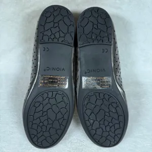Vionic Caroll Ballet Flat Gunmetal Metallic Perforated Leather Orthotic Shoes 7 thumbnail 9