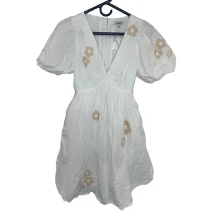 Madewell Annamarie Mini Girly Gauzy Poofy Cotton Dress White Floral NWT size 00 thumbnail 2