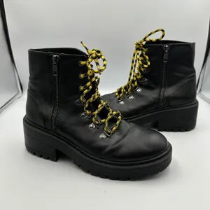 Skechers Platform Ankle Boots Black Yellow Lace Up Combat ChunkyWomen 7.5 Grunge thumbnail 7