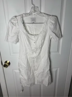 Reformation Anabella Linen Mini Dress in White 2 thumbnail 3