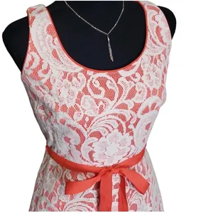 Dressbarn Coral Lace Fit Flare Dress Size 8‎ Sleeveless Tie Waist Women thumbnail 4