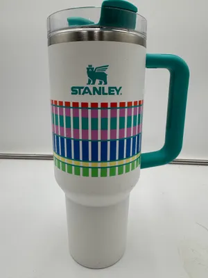 Stanley Quencher H2.0 FlowState 40 Oz Tumbler White Plaid Teal Handle Straw thumbnail 2
