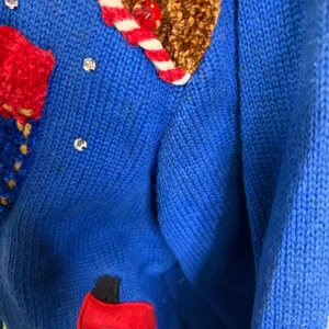 Vintage Western Cactus Cowboy Boot Embroidered Cardigan Blue Chenille Fringe L thumbnail 9