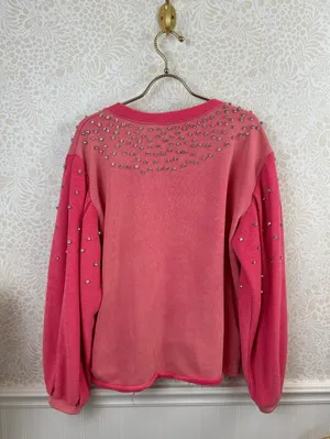 POL Pink Rhinestone Stud Accent Pocket Sweatshirt - Size - Medium thumbnail 3