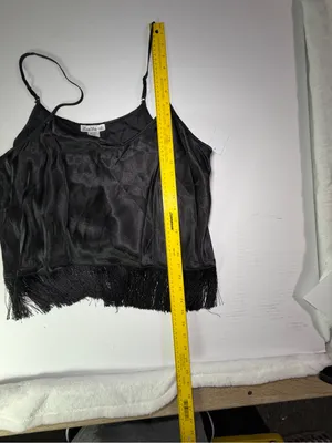 Linea Donatella Black Satin Camisole and Fringe Robe Set thumbnail 5
