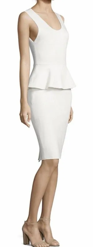 Alice + Olivia Isaac Peplum Sheath Dress Neutral Workwear Office Cocktail Sz S thumbnail 1