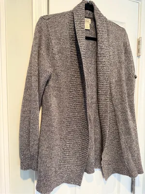 L.L. Bean Size S Gray Open Front Cotton Blend Ribbed Trim Cardigan Sweater thumbnail 3