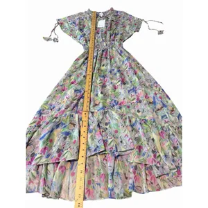 MISA Los Angeles Dress Small Watercolor Floral Midi Smocked Rainbow Boho #BB13-1 thumbnail 4