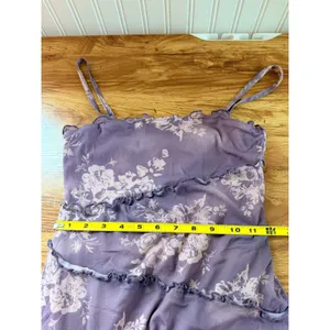 Cider Y2K Purple Floral Mesh Ruffle Mini Dress XS Lettuce Trim Cottagecore Fairy thumbnail 8