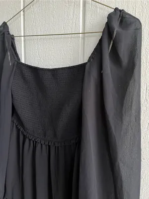 Aritzia Wilfred Tempest Mini Dress Smocked Chiffon in‎ Black Size S thumbnail 2