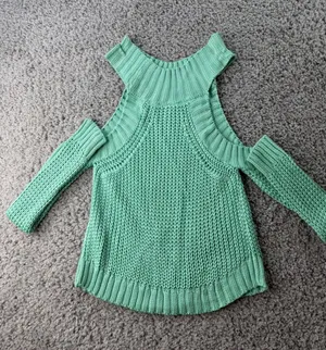 Luxxel Mint Green Cold Shoulder Knit Sweater High Neck Long Sleeve Large LSW2175 thumbnail 1