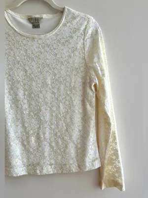 TEDDI Long Sleeve Floral Lace Sequin Blouse, White/Yellow, Size Small thumbnail 3