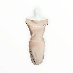 House of CB Ramah Blush Pink Bandage Cutout Off Shoulder Midi Dress M thumbnail 2