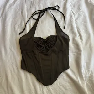 White Fox Olive Green Boutique Corset Halter Tank Top thumbnail 2
