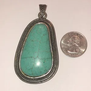 Silver Tone Faux Turquoise Semi Precious Stone Pendant thumbnail 2
