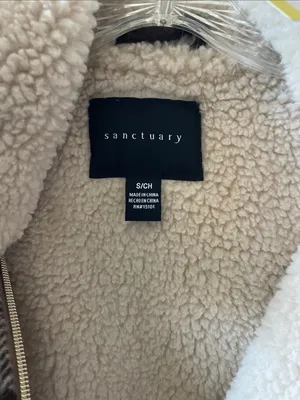 NWT Sanctuary Plush Sherpa-Collar Plaid Vest in Cream & Brown Front Zipper - S thumbnail 2
