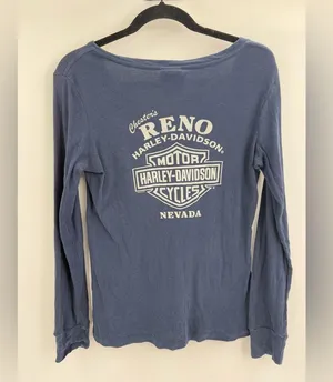 Harley Davidson Women's Henley V Neck Long Sleeve 2013 Nevada Navy Size Medium thumbnail 8