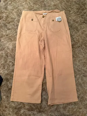 Ophelia Roe High Rise Cropped Utility Pants NWT Peach Tan Wide Leg Colette thumbnail 1