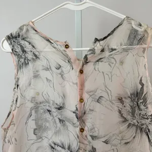 Silk Floral Boho Fairy Ethereal Tie Waist Sleeveless Blouse Pink Cream S thumbnail 2