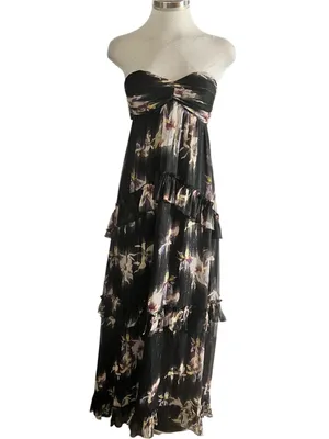 Lulus Black Floral Strapless Tiered Maxi Dress Fits Like a XS (no size tag) NWOT thumbnail 3