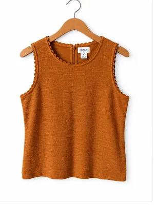 J. Crew Camel Textured Scalloped Scoop Neck Sleeveless Shell Top Size Small NWT thumbnail 4