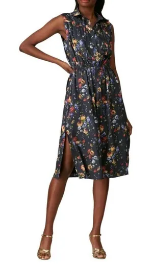 Adam Lippes floral sleeveless midi dress black 8 wedding guest thumbnail 1